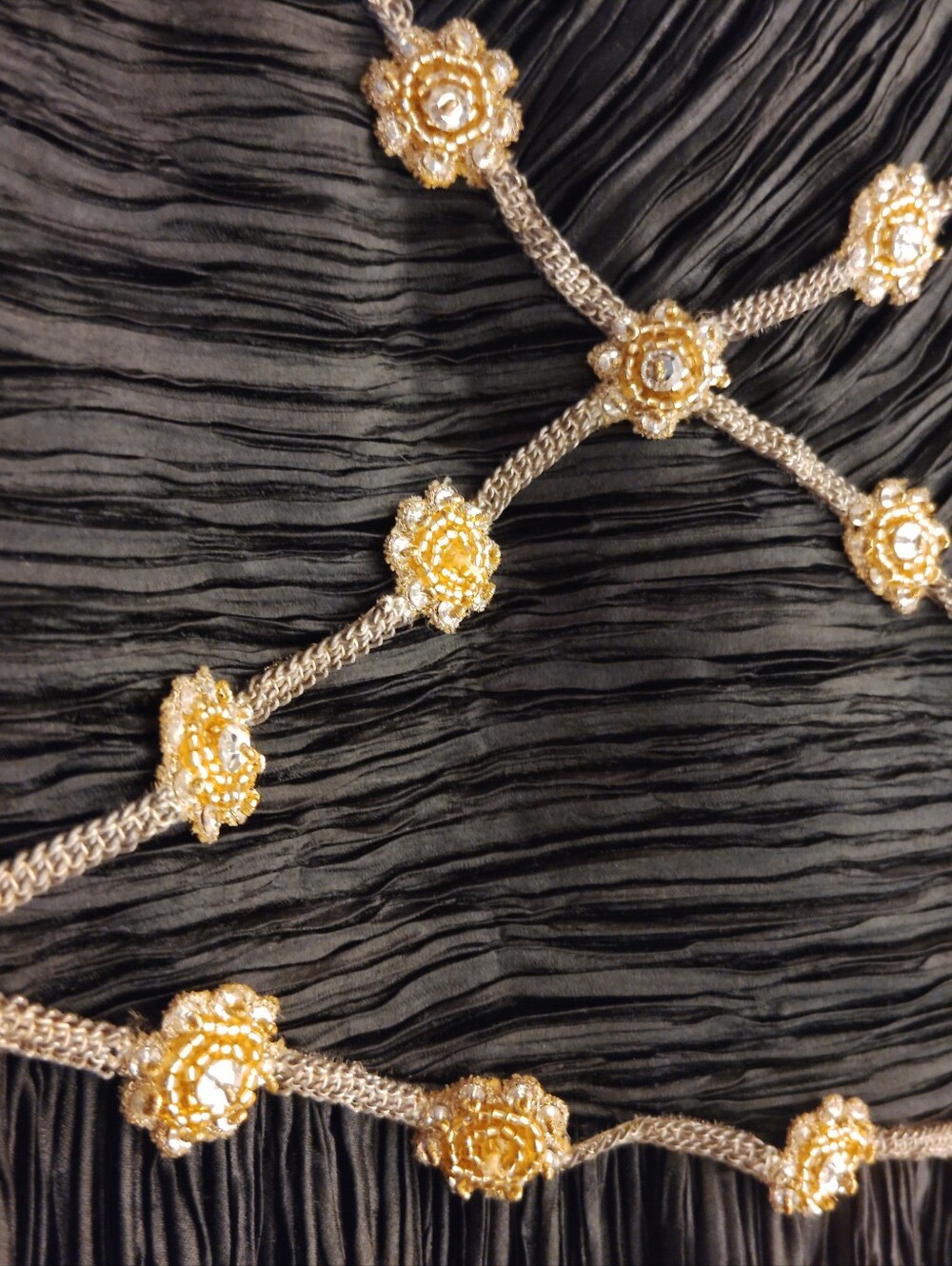 RARE Vintage Mary McFadden Couture Black Pleated 80's Gown Gold Beads Sz 4 - Picture 2 of 10